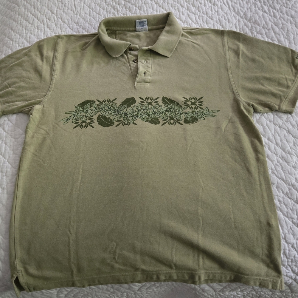 Crazy Shirts Hemp Dyed Floral Print Short Sleve Polo Shirt with Floral Design
